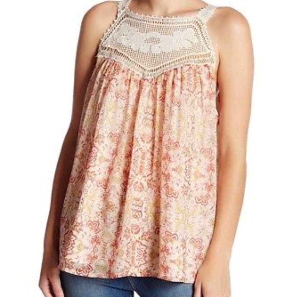 Joie NEW Orange Medium M Floral Crocket Yoke Tank